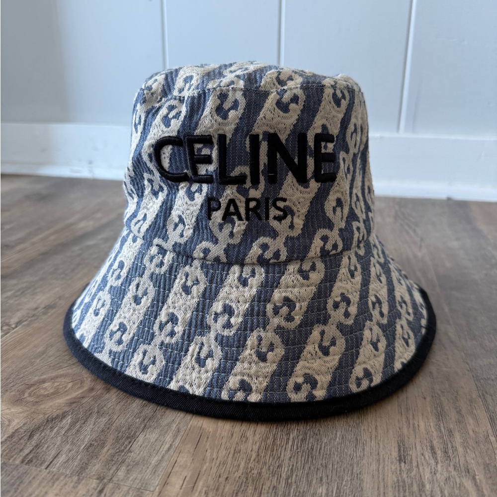 Celine Logo Bucket Hat in Navy and Beige